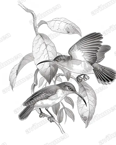 Ink illustration: Arachnothera flammifera (Orange-tufted Spiderhunter)