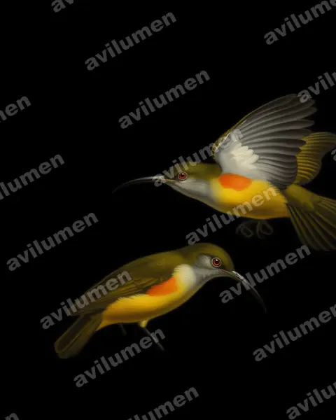 Oil illustration: Arachnothera flammifera (Orange-tufted Spiderhunter)