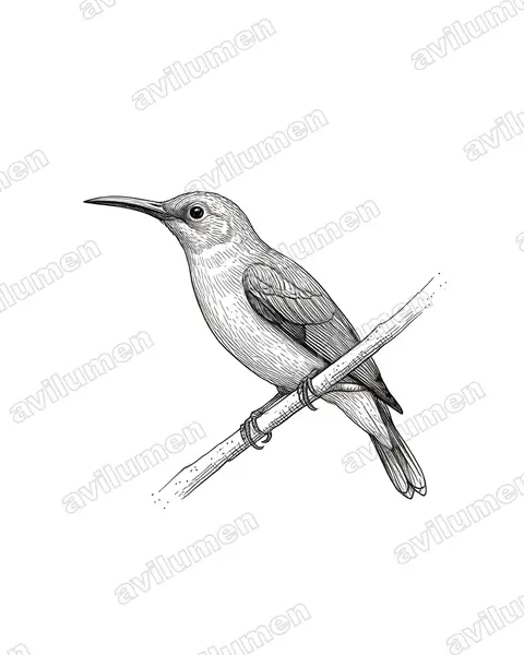Illustration im Stil Tusche: Spectacled Spiderhunter (Arachnothera flavigaster)