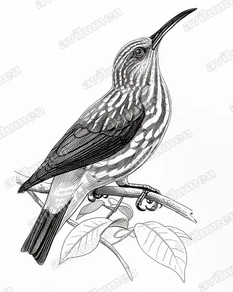 Ink illustration: Arachnothera juliae (Whitehead's Spiderhunter)