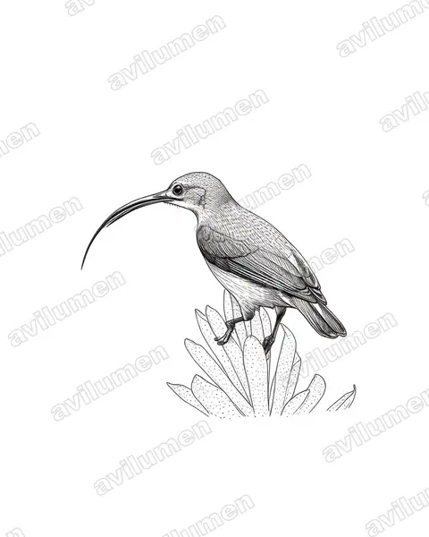 Ink illustration: Arachnothera longirostra (Little Spiderhunter)