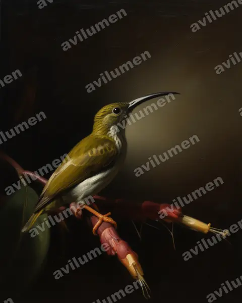 Illustration im Stil Öl: Streaked Spiderhunter (Arachnothera magna)