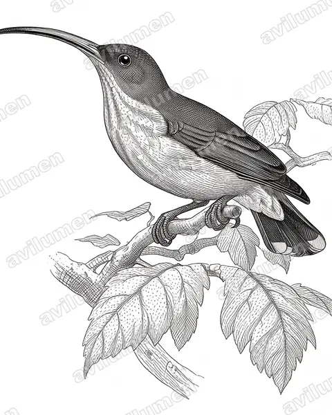 Ink illustration: Arachnothera robusta (Long-billed Spiderhunter)