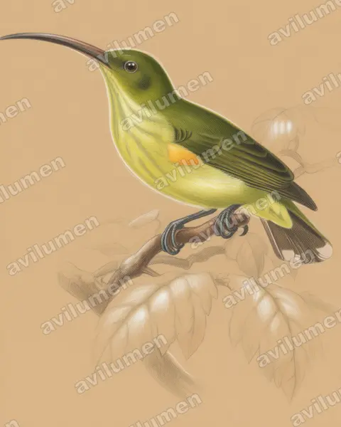 Colored pencil illustration: Arachnothera robusta (Long-billed Spiderhunter)