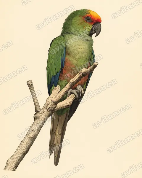 Ilustración en Lámina antigua: Aratinga auricapillus (Aratinga testadorada)