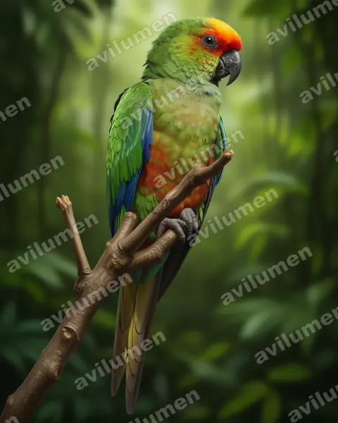Ilustración en Realista: Aratinga auricapillus (Aratinga testadorada)