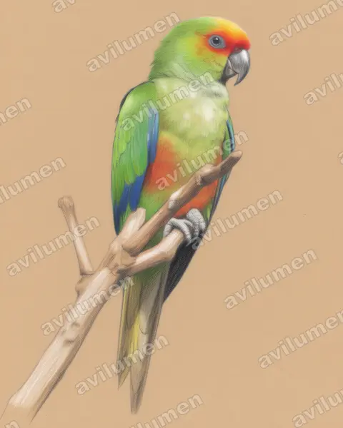 Ilustración en Lápiz de color: Aratinga auricapillus (Aratinga testadorada)