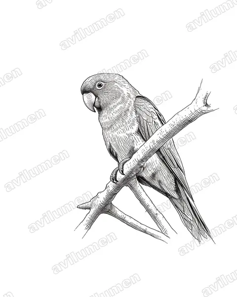 Illustration im Stil Tusche: Socorrosittich (Aratinga brevipes)