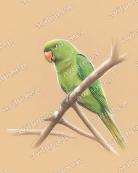 Illustration im Stil Buntstift: Socorrosittich (Aratinga brevipes)