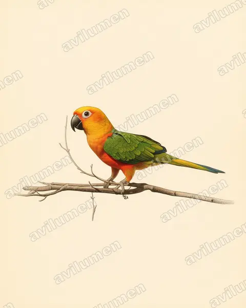 Vintage plate illustration: Aratinga jandaya (Jandaya Parakeet)