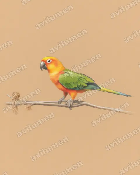 Colored pencil illustration: Aratinga jandaya (Jandaya Parakeet)