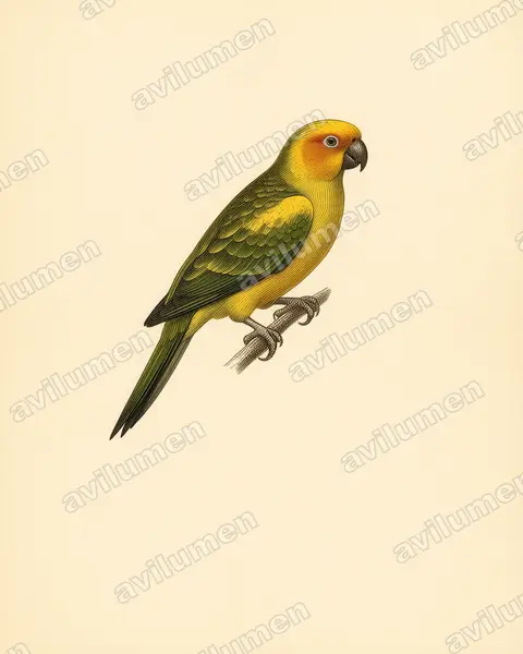 Sulphur-breasted parakeet（Aratinga maculata）的古典图版插画