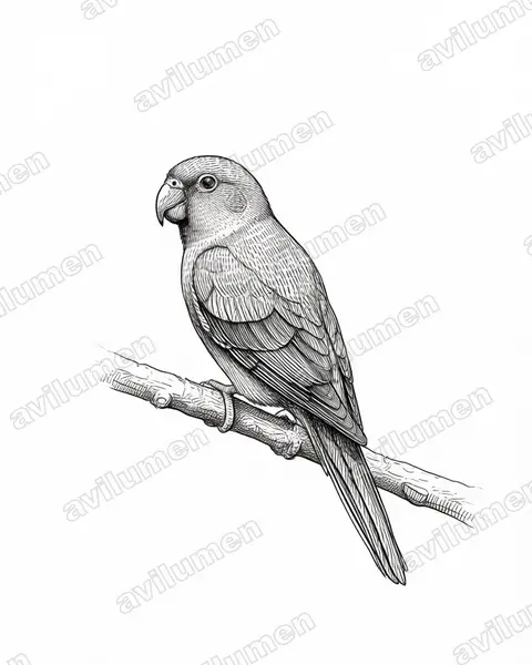 Sulphur-breasted parakeet（Aratinga maculata）的钢笔墨线插画