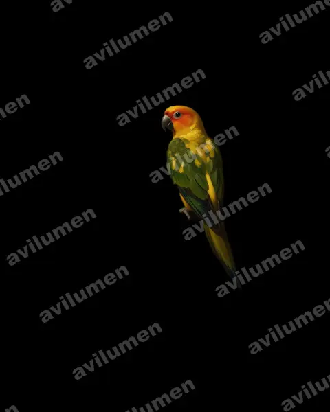 Sulphur-breasted parakeet（Aratinga maculata）的油画插画