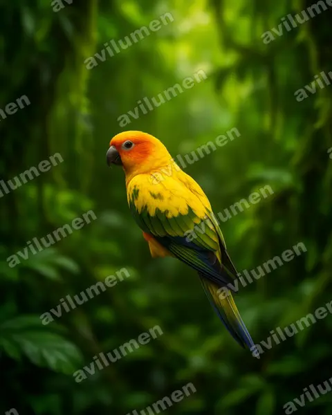 Sulphur-breasted parakeet（Aratinga maculata）的写实插画