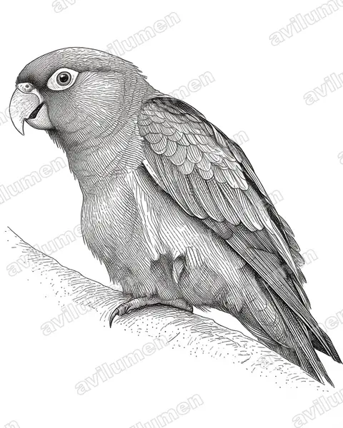 Olive-throated Parakeet（Aratinga nana）的钢笔墨线插画