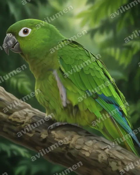Olive-throated Parakeet（Aratinga nana）的写实插画