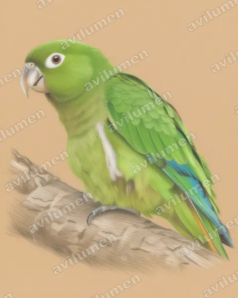 Olive-throated Parakeet（Aratinga nana）的彩色铅笔插画
