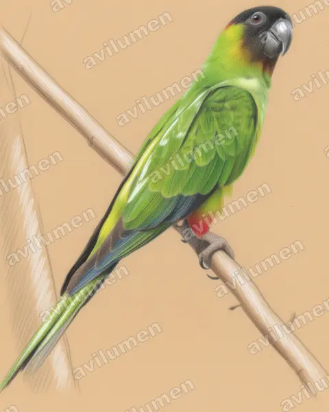 Ilustración en Lápiz de color: Aratinga nenday (Aratinga ñanday)