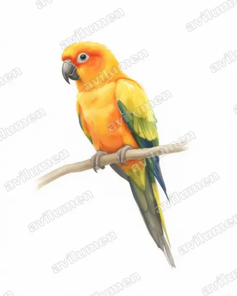 Ilustración en Acuarela: Aratinga solstitialis (Cotorrita del sol)