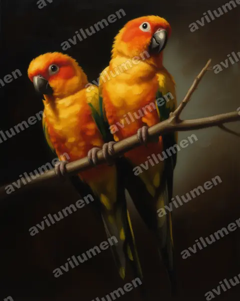 Ilustración en Óleo: Aratinga solstitialis (Cotorrita del sol)
