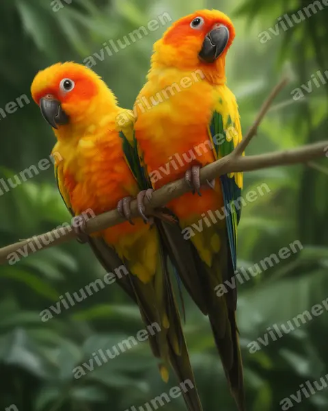 Ilustración en Realista: Aratinga solstitialis (Cotorrita del sol)