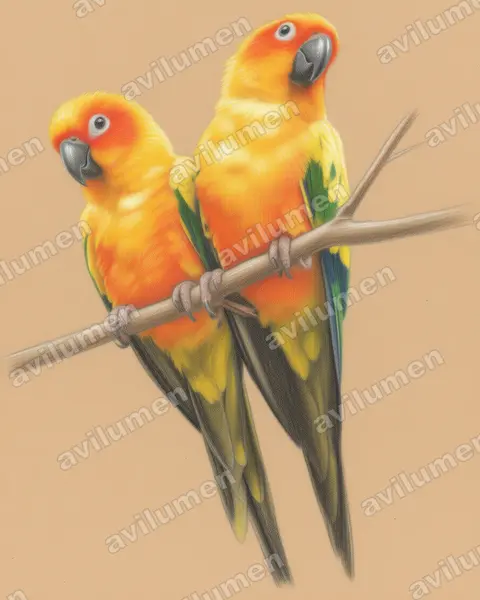 Ilustración en Lápiz de color: Aratinga solstitialis (Cotorrita del sol)