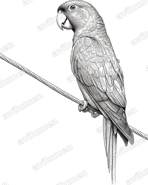 Scarlet-fronted Parakeet（Aratinga wagleri）的钢笔墨线插画