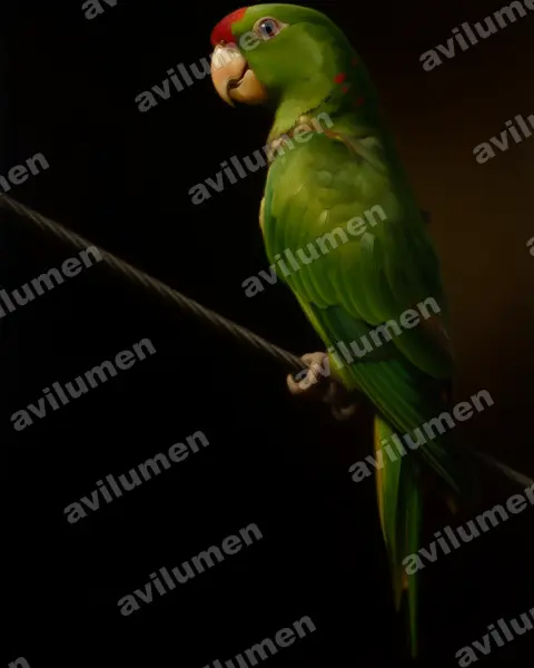 Scarlet-fronted Parakeet（Aratinga wagleri）的油画插画