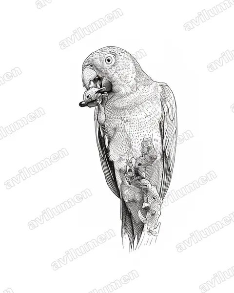 Dusky-headed Parakeet（Aratinga weddellii）的钢笔墨线插画