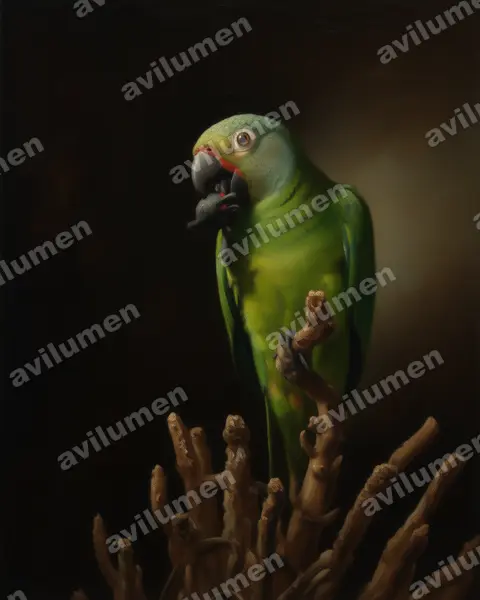 Dusky-headed Parakeet（Aratinga weddellii）的油画插画