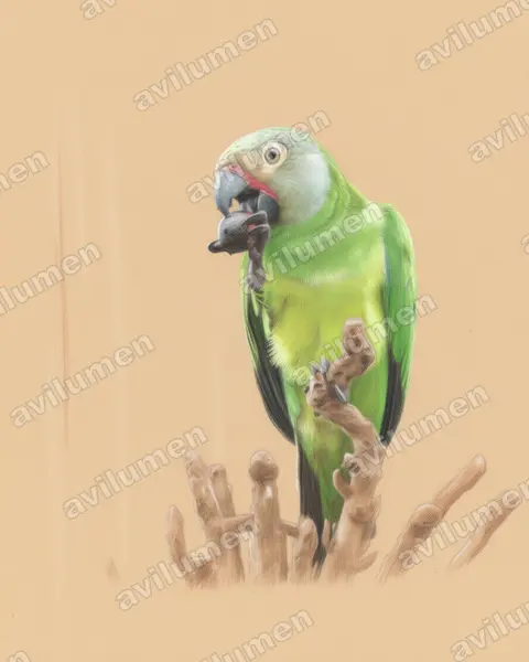Dusky-headed Parakeet（Aratinga weddellii）的彩色铅笔插画