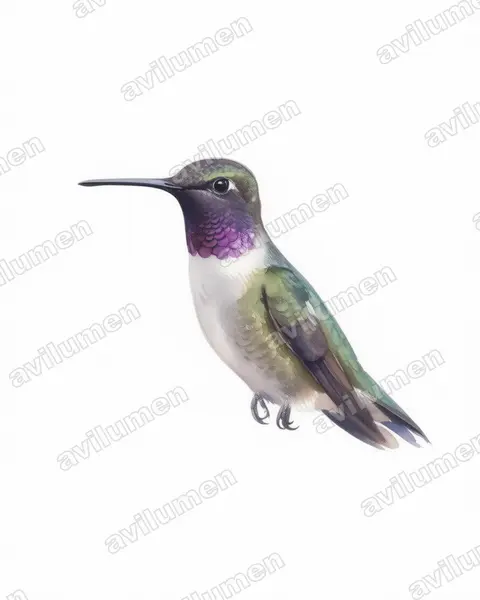 Ilustración en Acuarela: Archilochus alexandri (Colibrí gorginegro)