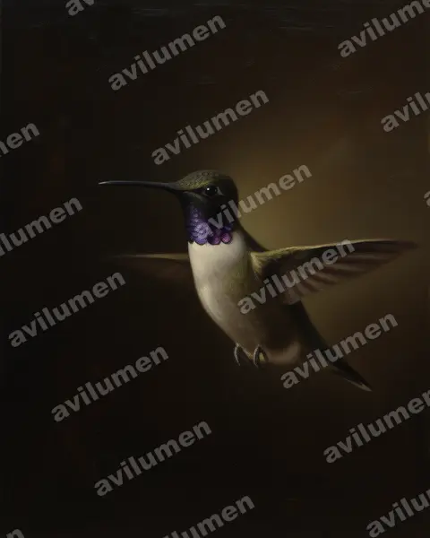 Ilustración en Óleo: Archilochus alexandri (Colibrí gorginegro)