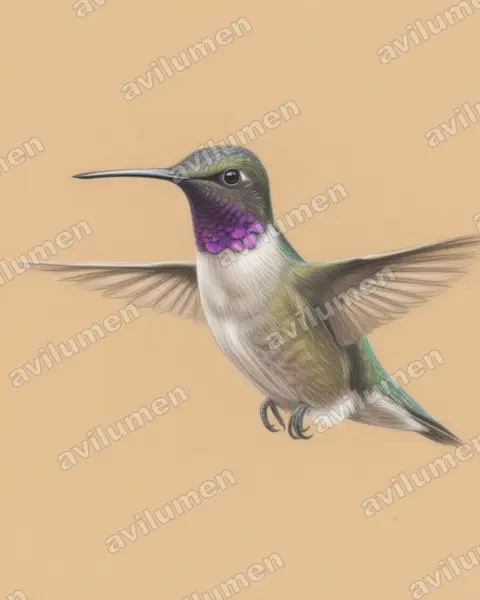Ilustración en Lápiz de color: Archilochus alexandri (Colibrí gorginegro)