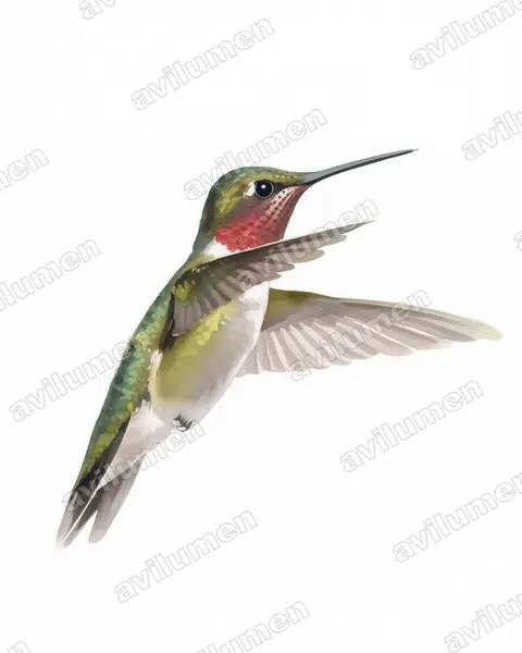 Illustration im Stil Aquarell: Rubinkehlkolibri (Archilochus colubris)