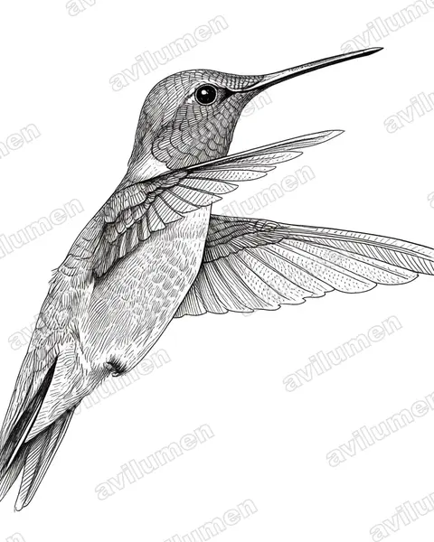 Illustration im Stil Tusche: Rubinkehlkolibri (Archilochus colubris)