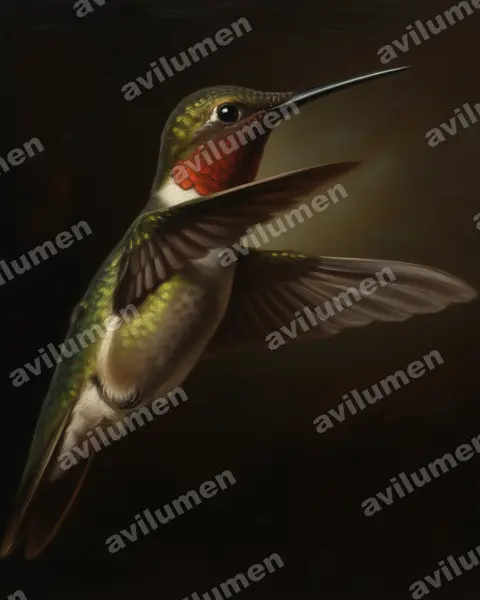 Illustration im Stil Öl: Rubinkehlkolibri (Archilochus colubris)