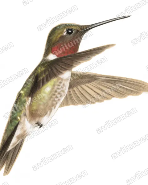 Illustration im Stil Buntstift: Rubinkehlkolibri (Archilochus colubris)