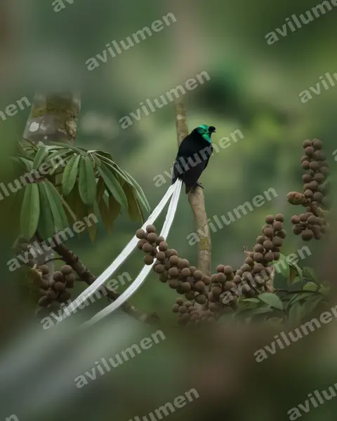 綬帶長尾天堂鳥（Astrapia mayeri）的写实插画