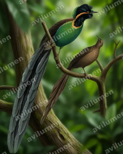 Realistic illustration: Astrapia rothschildi (Huon Astrapia)