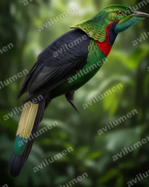 Ilustración en Realista: Astrapia splendidissima (Ave del paraíso espléndida)