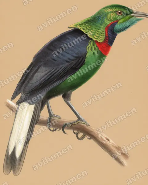 Ilustración en Lápiz de color: Astrapia splendidissima (Ave del paraíso espléndida)