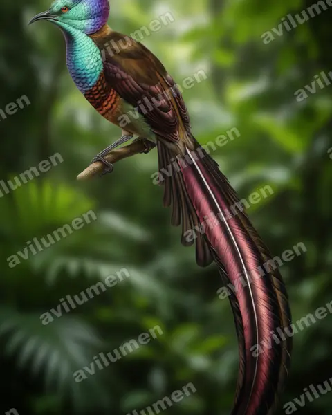 Ilustración en Realista: Astrapia stephaniae (Ave del paraíso de Estefanía)