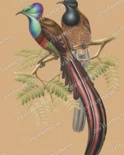 Ilustración en Lápiz de color: Astrapia stephaniae (Ave del paraíso de Estefanía)