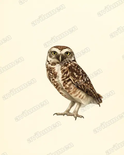 Illustration im Stil Historische Tafel: Kaninchenkauz (Athene cunicularia)