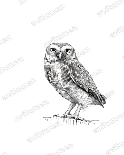 Illustration im Stil Tusche: Kaninchenkauz (Athene cunicularia)