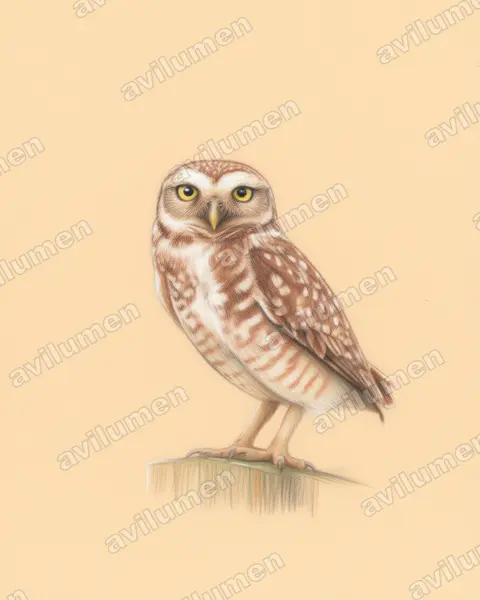 Illustration im Stil Buntstift: Kaninchenkauz (Athene cunicularia)