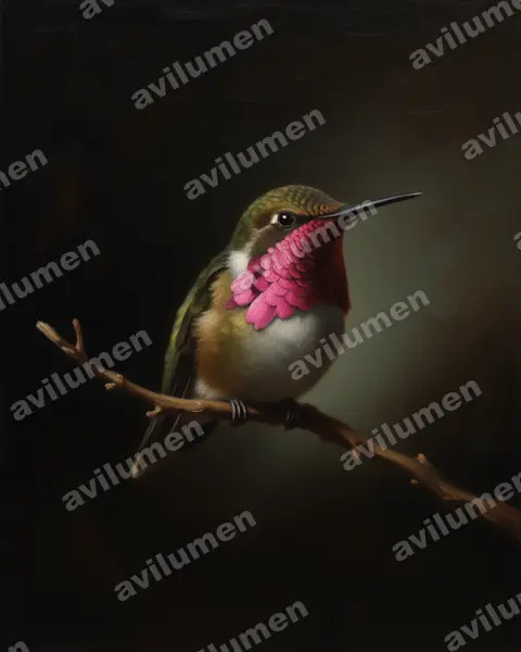瑰喉蜂鸟(Atthis ellioti)的油画插画