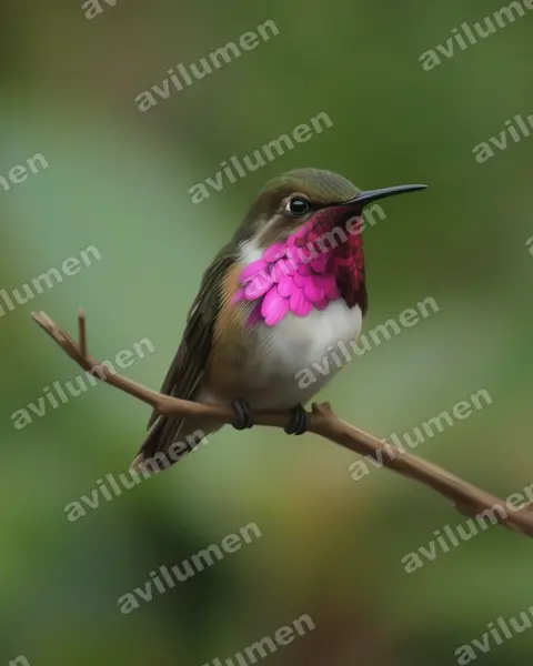 瑰喉蜂鸟(Atthis ellioti)的写实插画